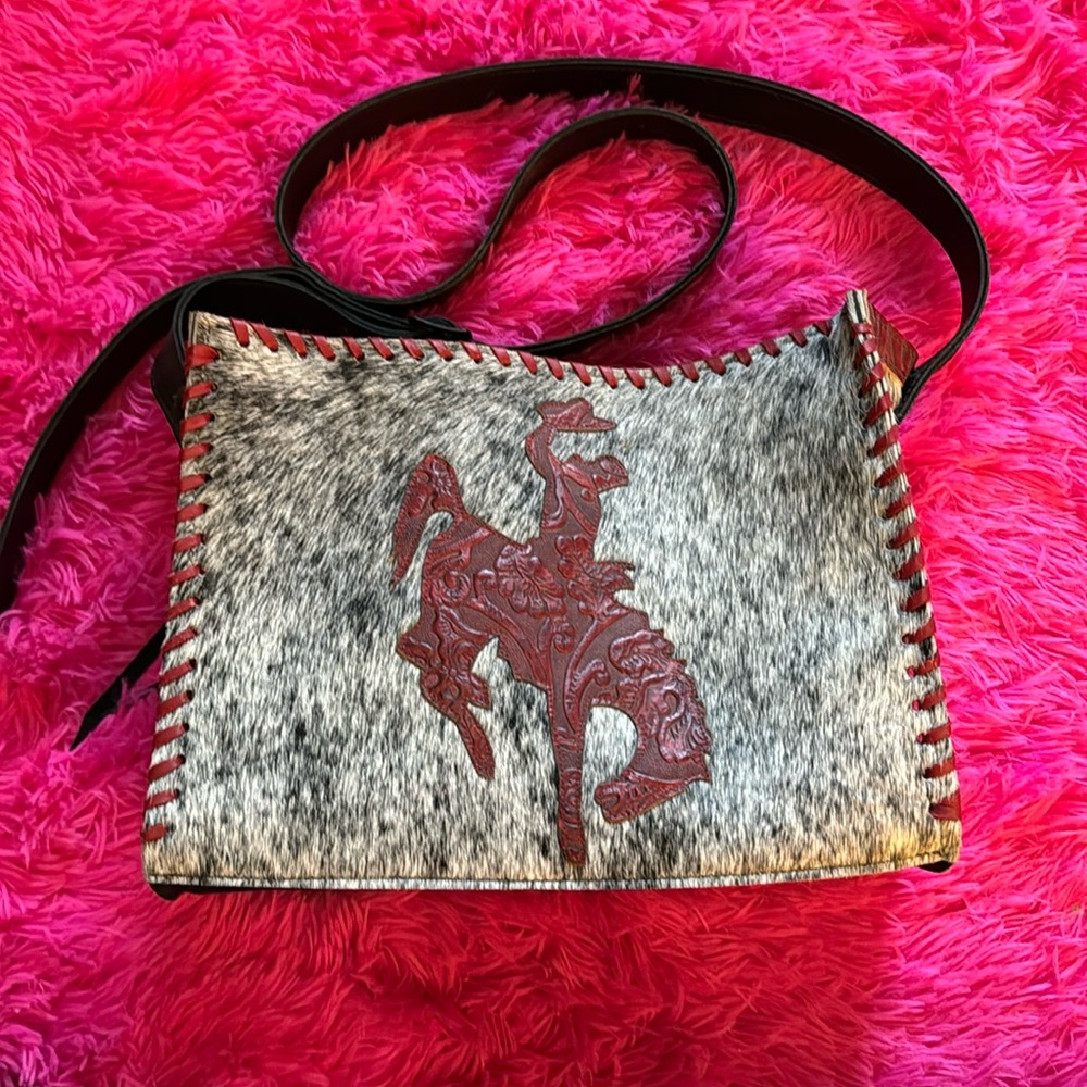 Bronc cowhide crossbody